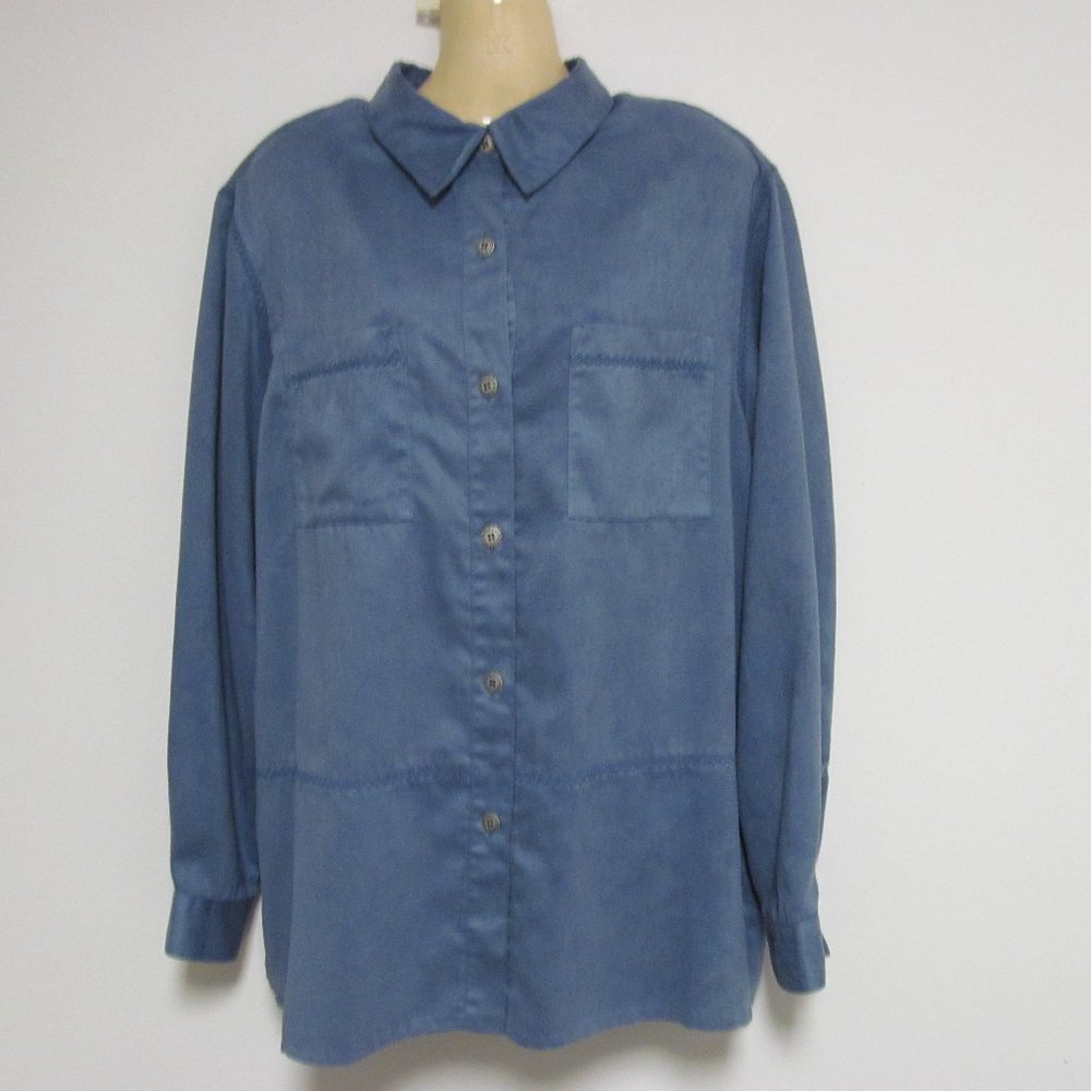 Alfred Dunner Blue Shirt Button Up Long Sleeve